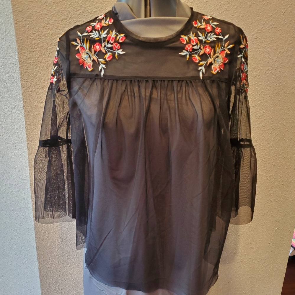 Sheer Embroidered Blouse
